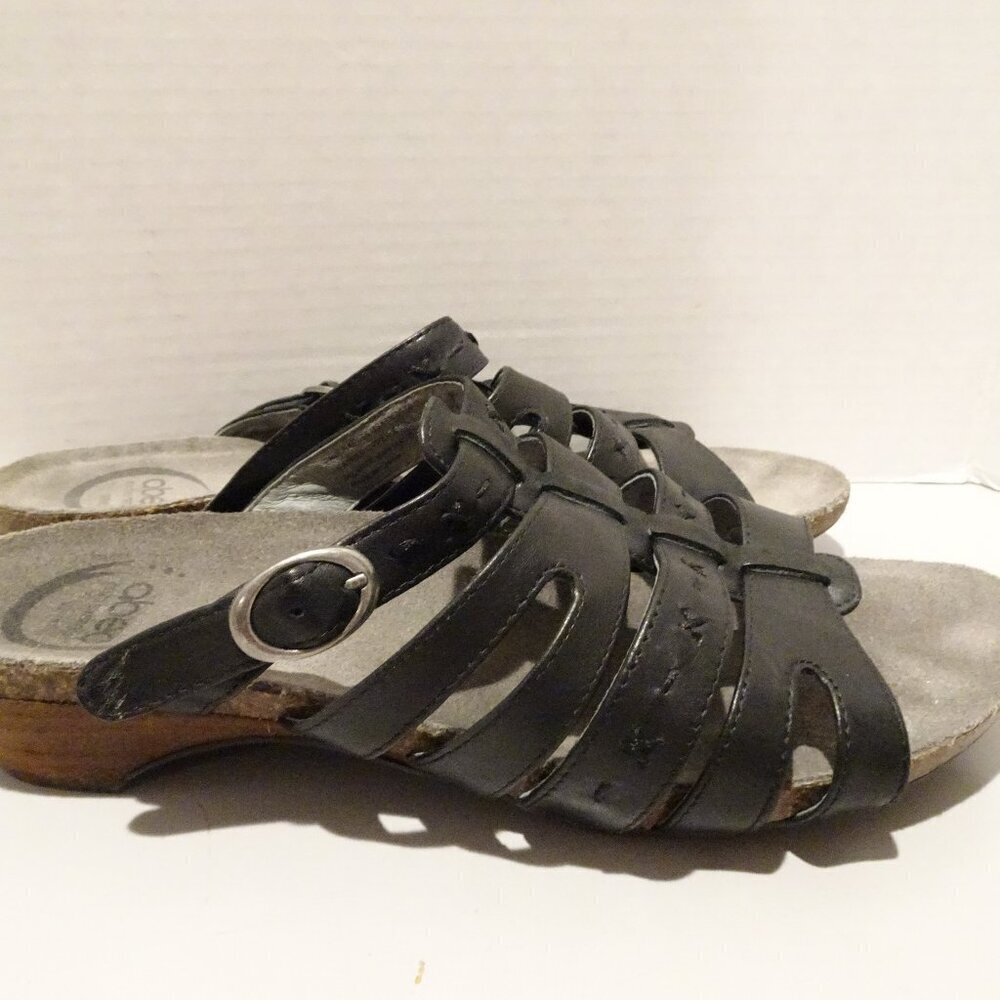 ABEO Paula Sandals Size 8N Black Leather Strappy Adjustable Comfort Slides
